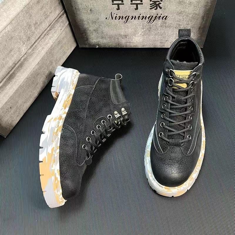 Fashion High Top Color Block Leather Boots Men Fashion Motorcycle Ankle Colorful Designer Boots for Men Boots Lace-Up Luxury Man Shoes