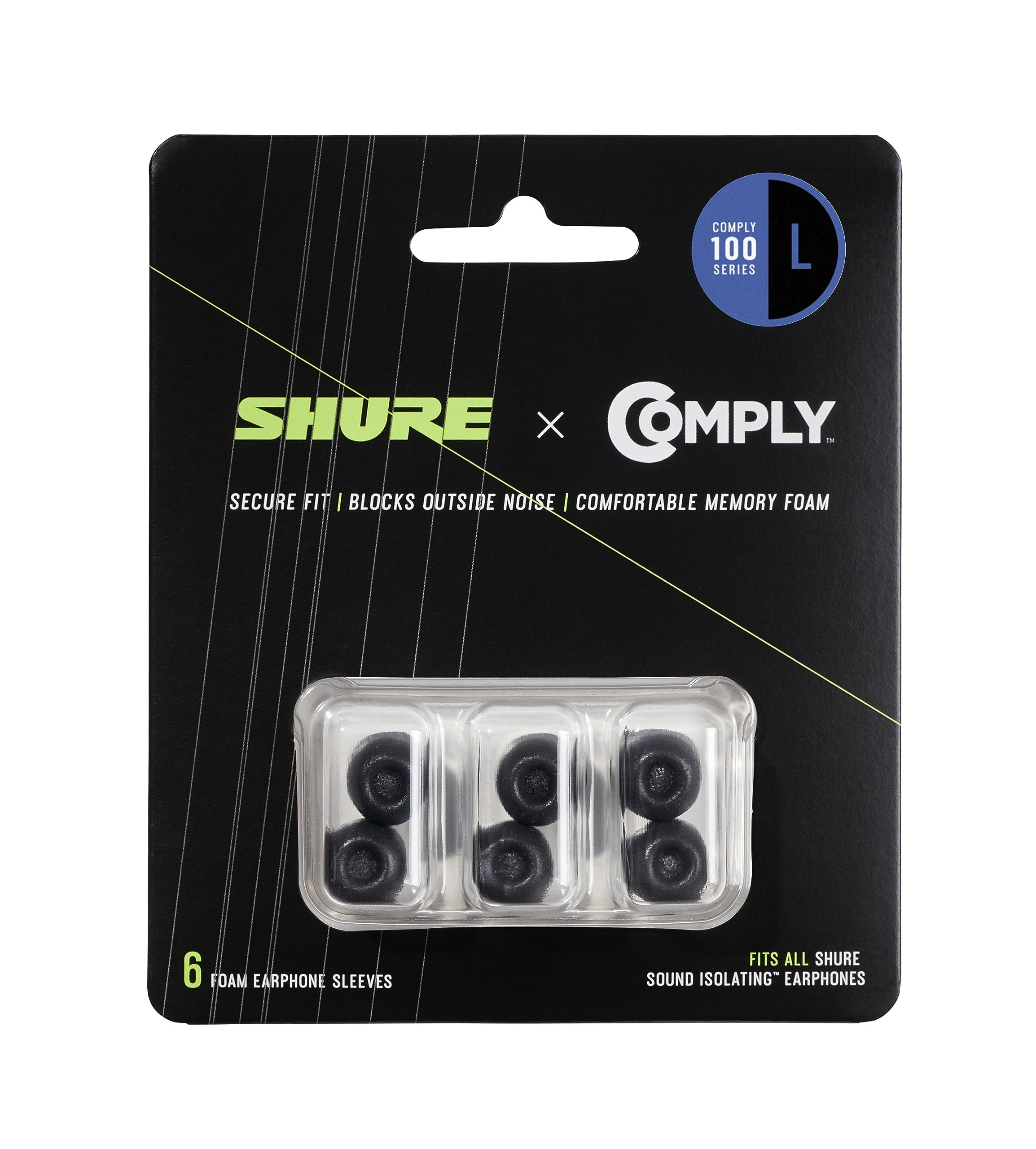 

Shure Comply Replacement Soft Foam Ear for SE AONIC Sound Isolating Earphones of Pads, Large, EACYF1-6L (Pack 3) чорний