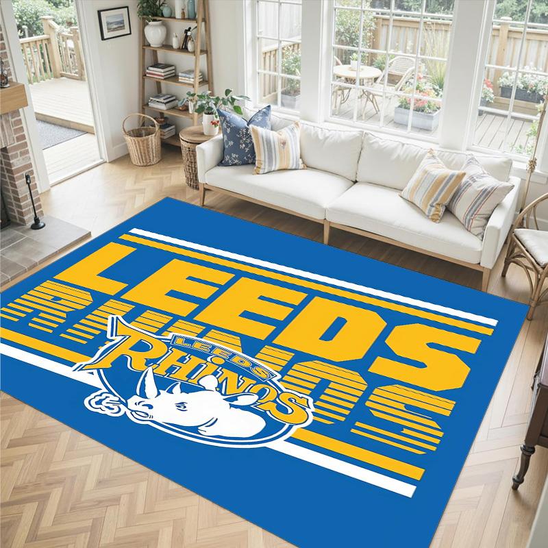 Leeds Rhinos Design Crystal Velvet Carpet Cozy Non?Slip Printed Rug For Bedroom Living Room Entrance