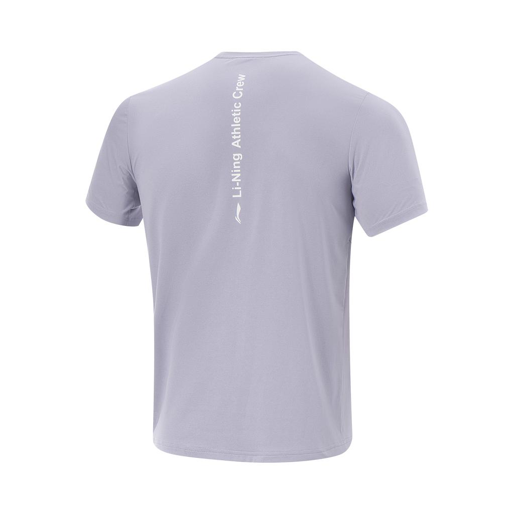 Li-Ning Cooling Tea T-Shirt Round Neck Comfortable Solid Color Versatile Breathable Short Sleeve Men T-Shirts Muddy-Gray Purple-Mix ATSV265-5