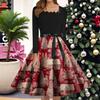 Women's Fashion Round Neck Casual Slim Christmas Printed Long Sleeve Dresses