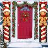 2D Flat, Party Banner, 1 Set, Christmas Decoration Banner, "Gingerbread for Man Leaning on a Red and White Candy Cane" Pattern Design, Cute Christmas 