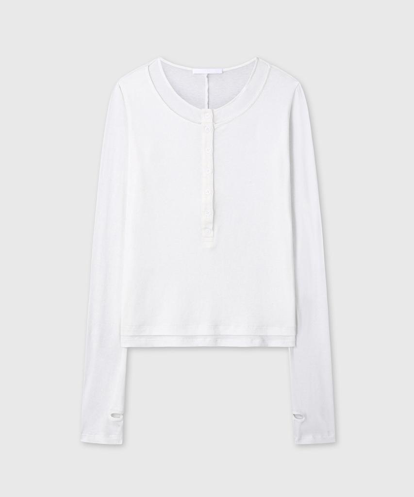 Daibeuinumeon Layered Double Henley Neck Long Sleeve (White)