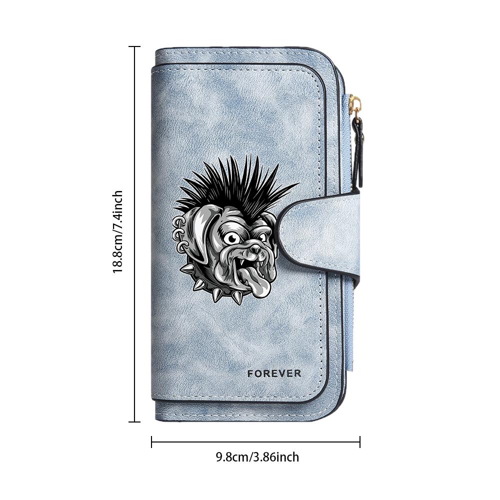 Punk Bulldog Pattern Long Wallet Multi Card Slot Portable Purse Fashion Casual Large Capacity Zipper Wallet