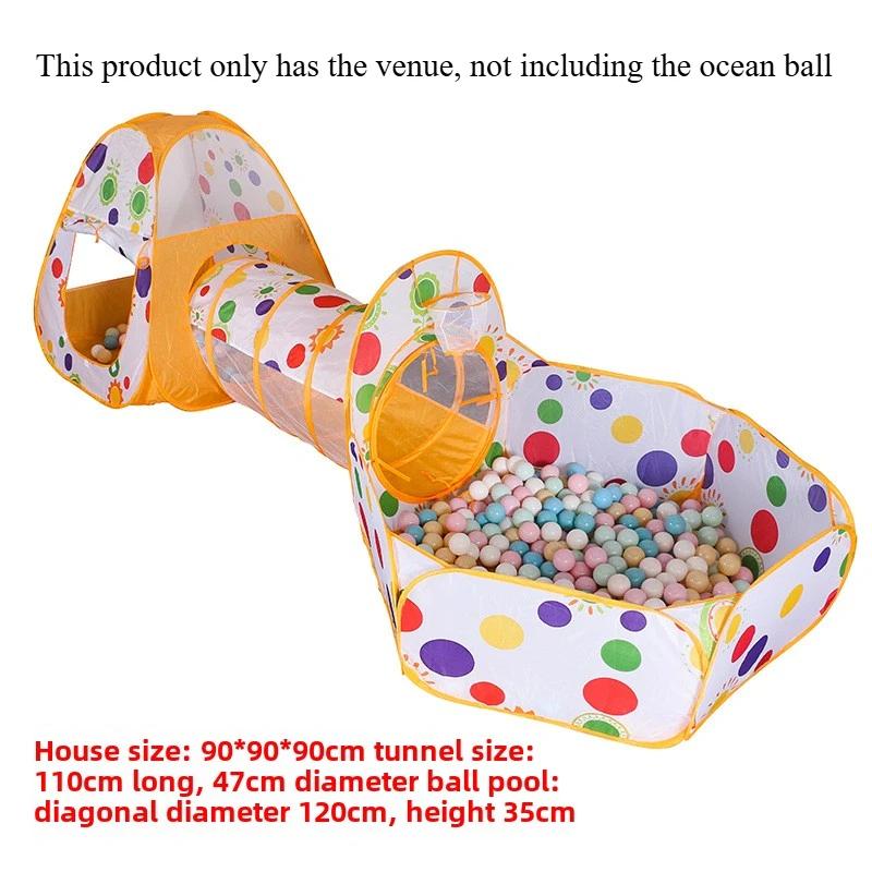 Portable Children's Tent 3 in 1 Basketball Stand with Tunnel Ball Pool Indoor and Outdoor Climbing Playhouse Children's Gift