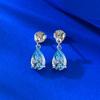 Water Drop Sea Blue Earrings Women'S 7 * 10Mm Pear-Shaped Diamond Colored Treasure Ear Jewelry