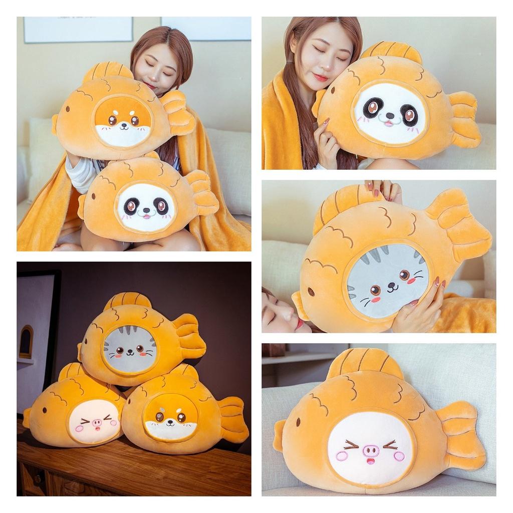 Cute Cartoon Fish Pillow Blanket For Girls Soft And Elastic Plush Material, Three-in-one Design For Sleeping, Napping, And Warmth, With Downy