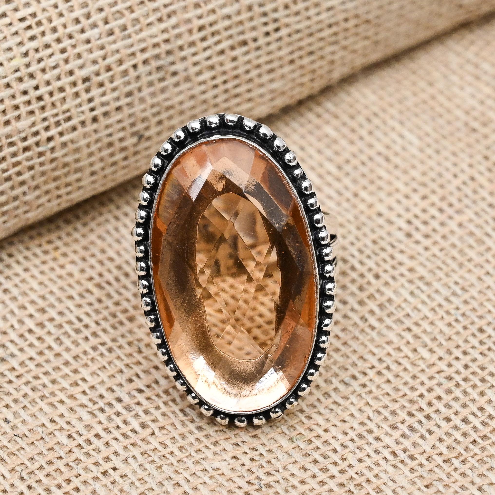 

Морганит Драгоценный камень Твердый стерлинговый серебристый стерлинговый серебристый 925 Ювелирное кольцо ручной работы Все размеры 9 оранжевый