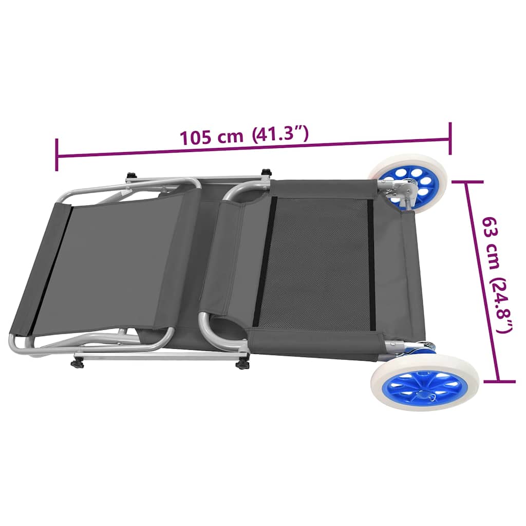 Folding Sun Lounger with Sunshade and Wheels Steel Gray