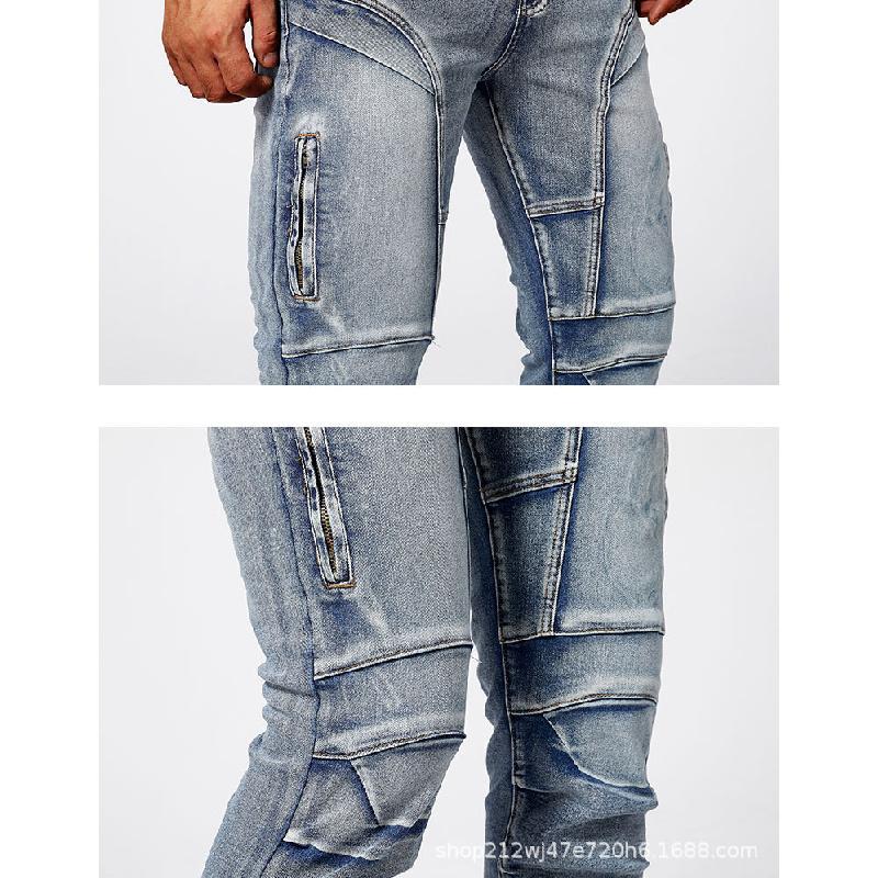 Jeans in stile motociclista da uomo, moda street europea, jeans skinny elasticizzati slim-fit, jeans dritti da uomo