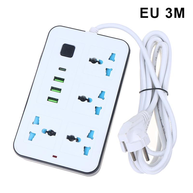 New EU US Plug 2/3Pin Power Strip 1 TypeC 3 USB Port 4 Way Outlet 2/3/5M Extension Power Socket Charge Electrical Socket