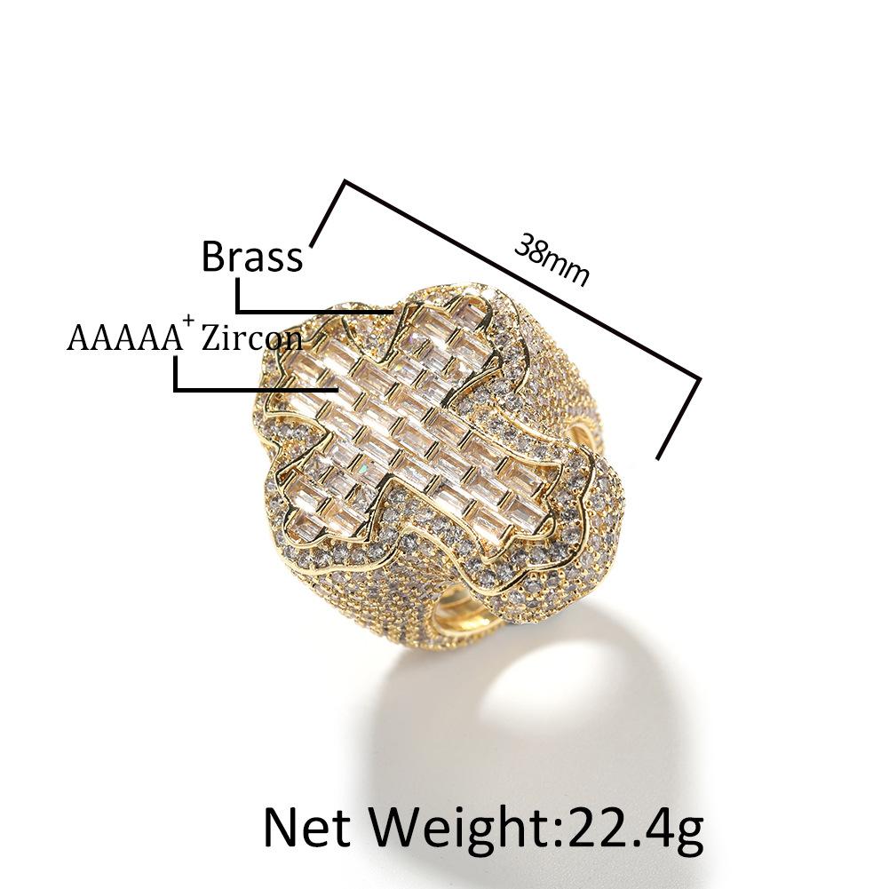 Hip Hop Vintage Ring Microset Zircon Personality Cross Men's Ring Index Finger Accessory Ring