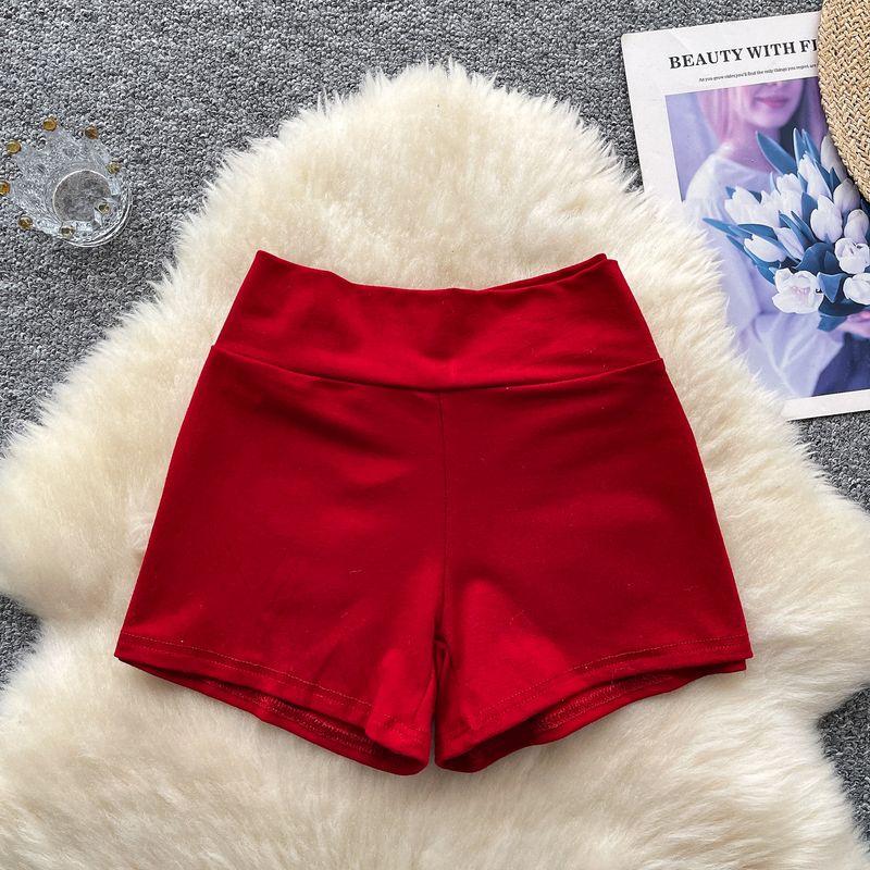 

Summer New Arrival Stretch Fitted All-Matching Casual Shorts Women s Outwear Running Sports Show Figure Yoga Pants Peach Pants Red One size