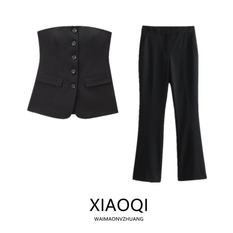Fashion Wind 2024 New Fall Women's Clothing Cold-Shoulder Bodycon Corset Tops High Waist Flared Pants 4987326