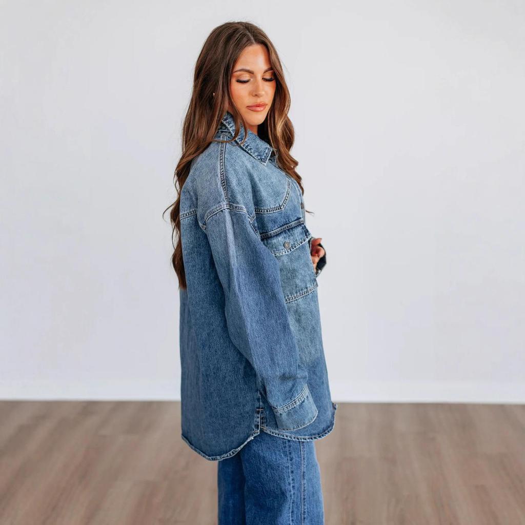 2025 Autumn Retro Lapel Women's Loose Denim Jacket