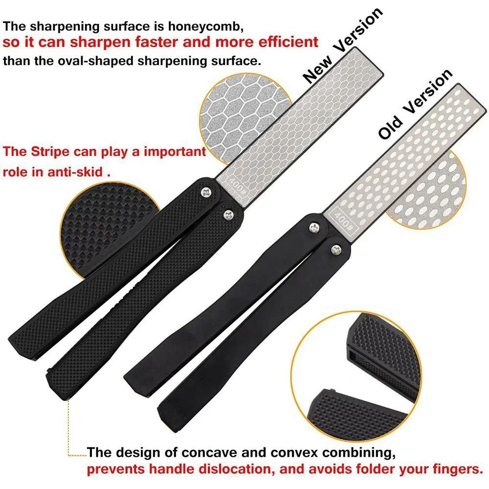 1PCS Portable Folding Pocket Knife Sharpener, Portable Double Sided Diamond Sharpening Stone Outdoor Sharpening Whetstone