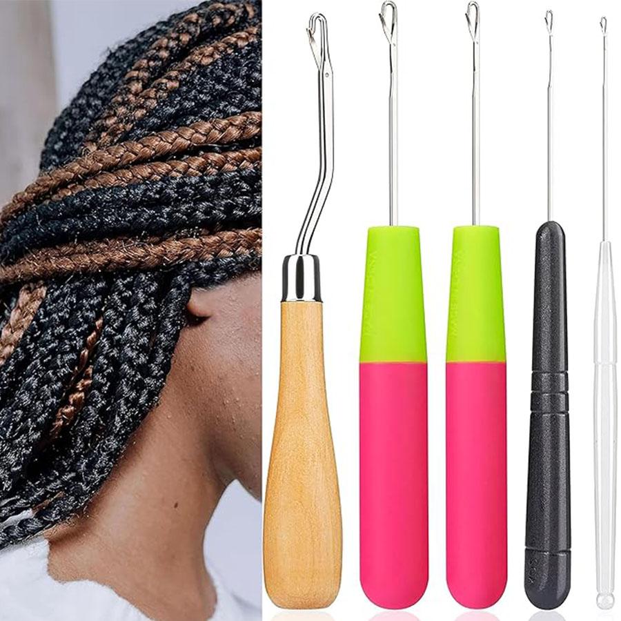 5pcs/Set Crochet Dreadlock Hook Needles Dreadlock Tool Plastic & Wood Hair Weaving Crochet Needles Dreading Latch Hooks Craft