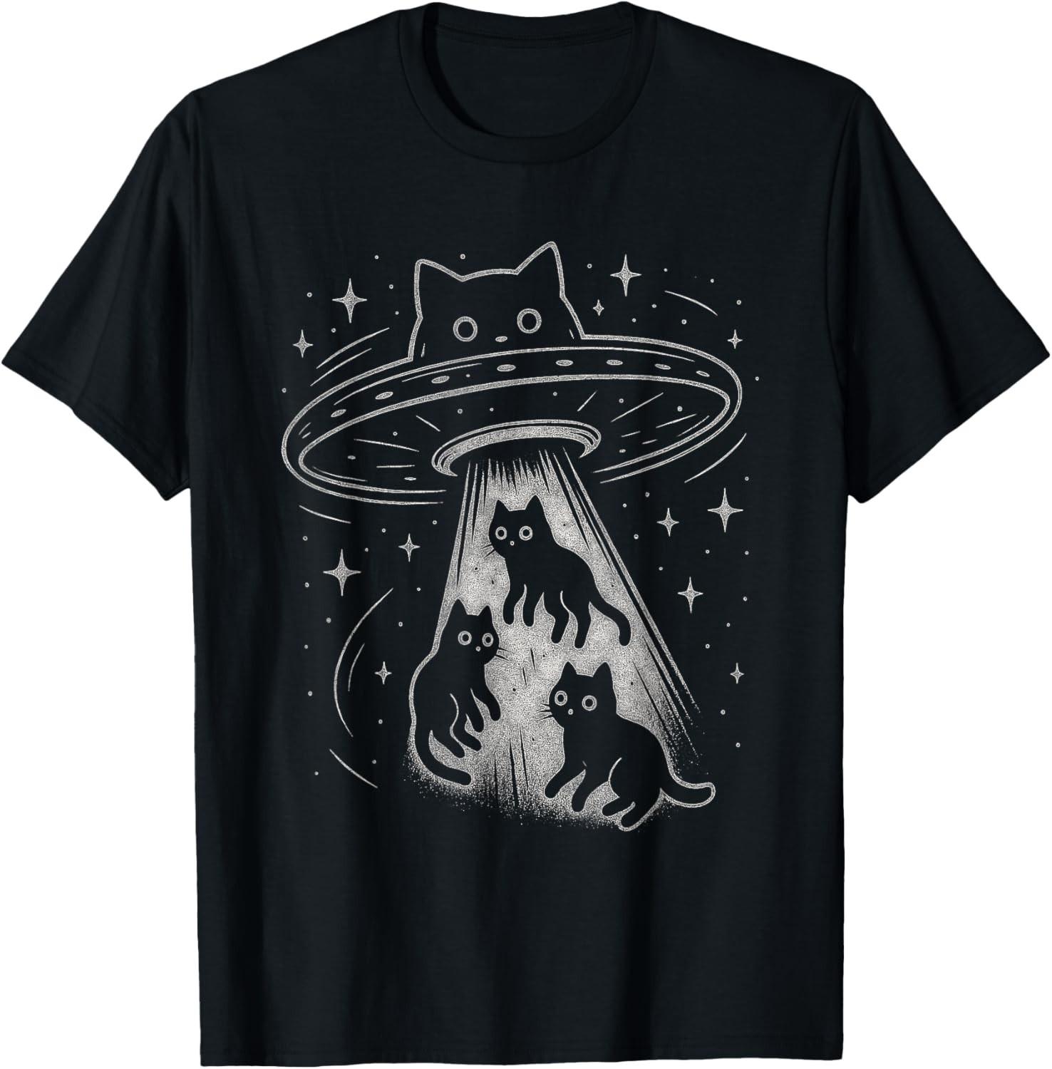 Funny Cat UFO Cute Kitty Space Spaceship Alien Aesthetic T-Shirt Mens Womens Tees Top unisex T-Shirt Mens Womens Tees Top S