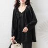 Elegant Plus Size Black Blouse for Women In Loose New Chinese Style with Long Sleeves