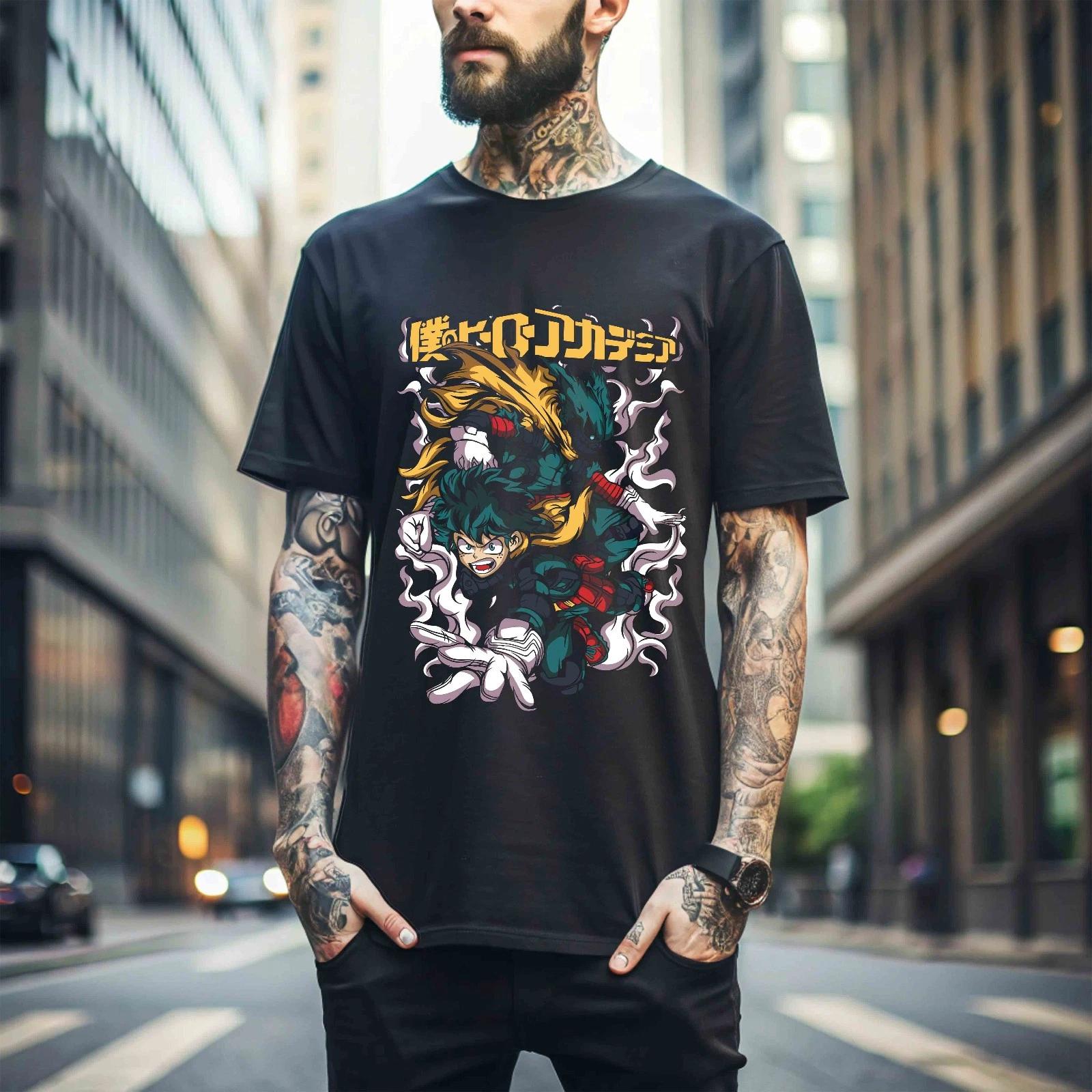 

100% cotton TOPS UNISEX TEES MENS WOMENS Deku T-Shirt Izuku Midoriya My Hero Academia My Hero Academia Anime Shirt 530 S чёрный