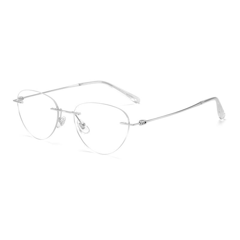 Ultralight Titanium Rimless Women's Cat-Eye Glasses 53 - Elegant Versatile Design