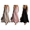 Women's V Neck Long Dress Summer Sleeveless A-line Swing Dress Casual Button Down Flowy Beach Sundress with Pockets