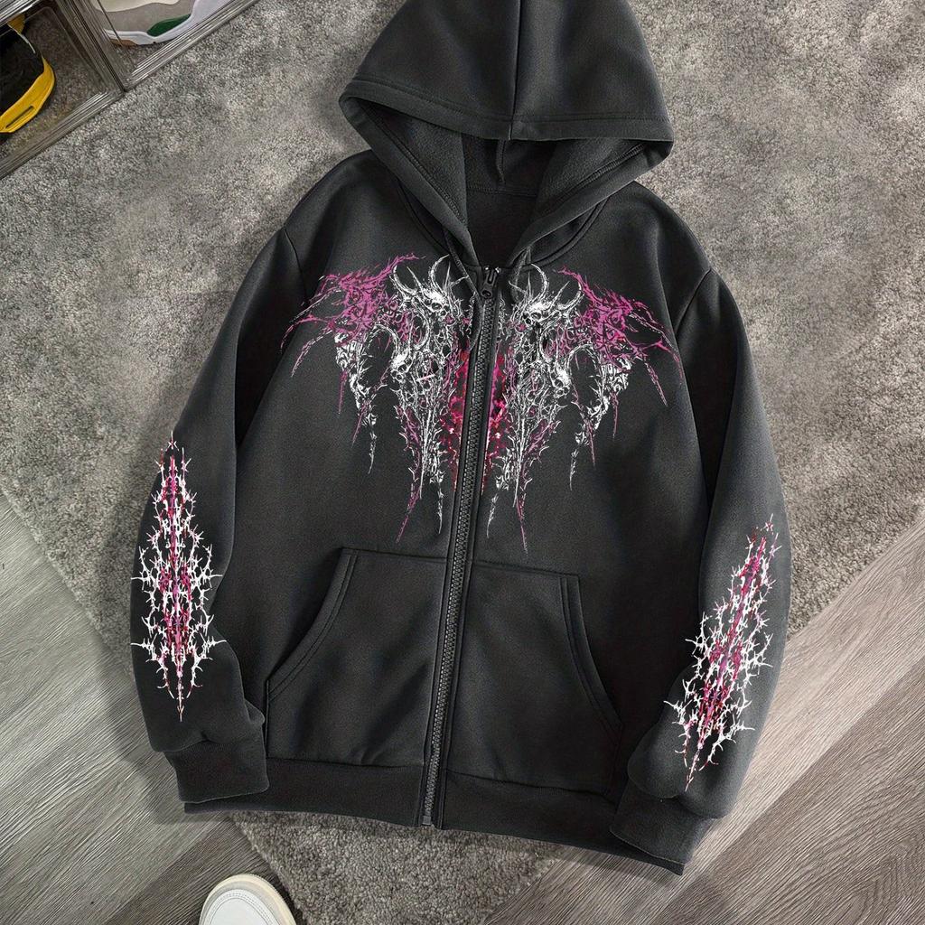 Sweatshirt à capuche zippé décontracté pour homme et femme, imprimé gothique sombre, veste zippée, haut style rue rétro décontracté, nouveauté automne et hiver
