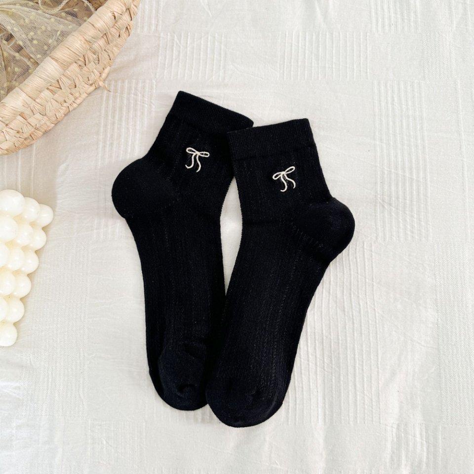 Ballet-style Bow Women's Socks, Summer Thin Mesh Breathable Mid-calf Socks, White Socks, Solid Color Boneless Socks