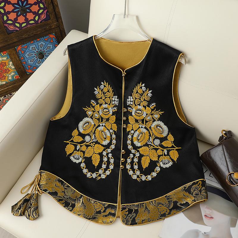 Women's Red Sleeveless Vest with Chinese Embroidery - Stylish & Versatile