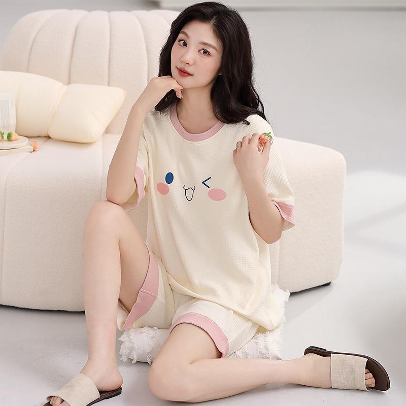 Pajamas Women'S Pure Cotton Short-Sleeved Shorts Student Cartoon Pullover Cotton Korean Version Women'S Loungewear