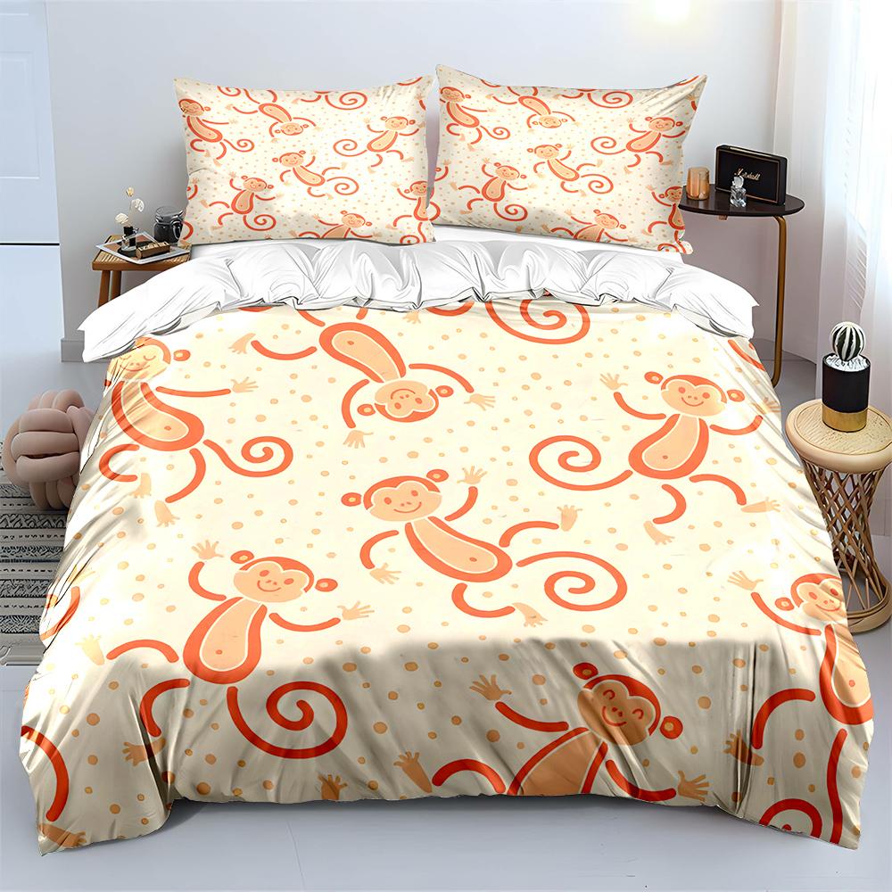 Fond motif singe dessin animé Ensemble de literie imprimé 1 housse de couette 2 taies d'oreiller pour adulte et enfant Cadeau de luxe Taille double EU Twin 135X200cm&set
