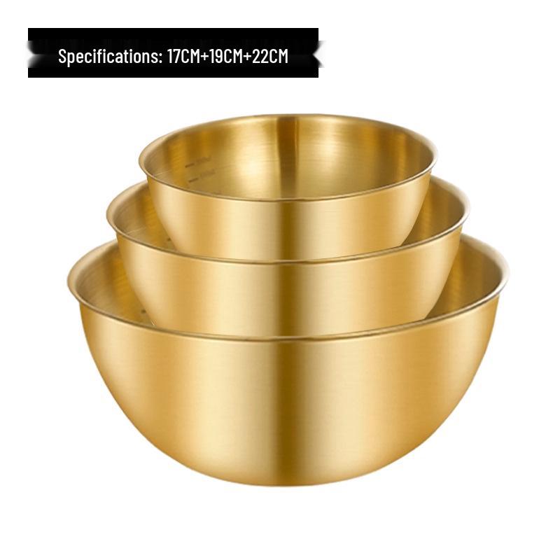 304 Edelstahl Rührschüssel im japanischen Stil mit Skala für Salat, Eierschlagen, Backen und Teigmischen - Goldfarbenes Finish