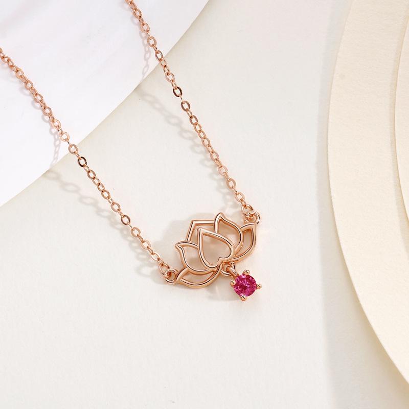 Women s S925 Sterling Silver Lotus Pendant Necklace - Retro, Floral Design 925 Silver розового золота