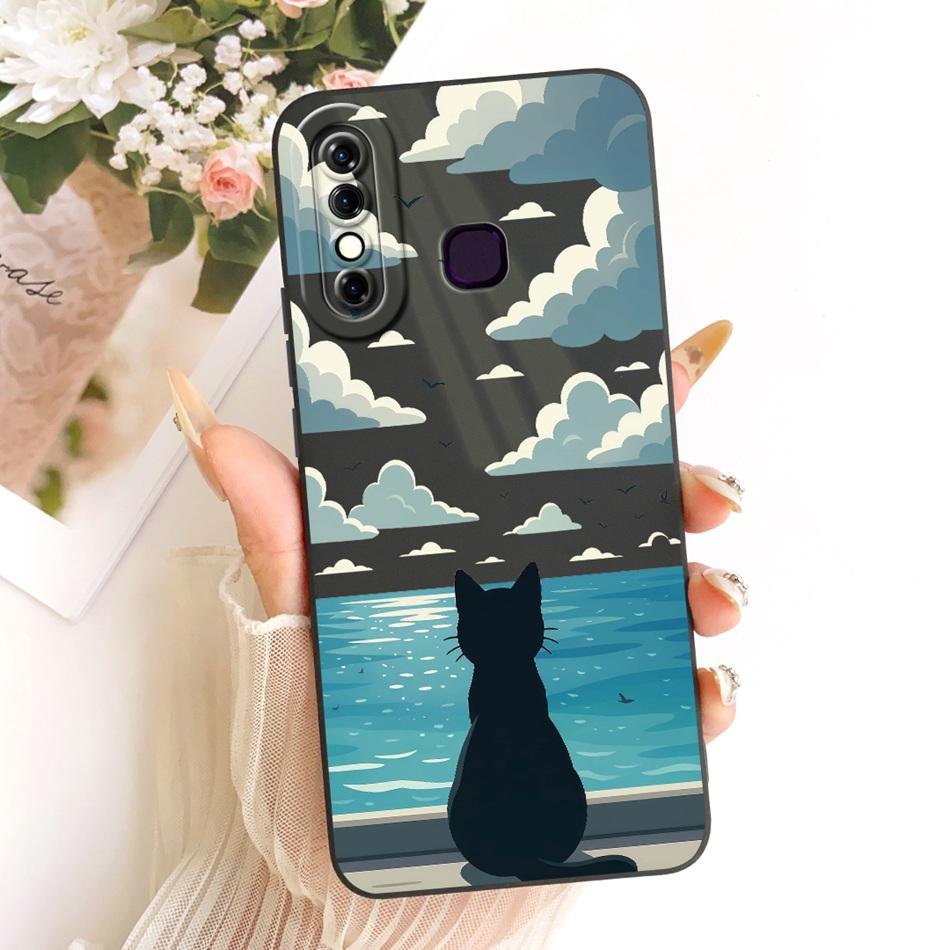 For Infinix Hot 8 / Hot 8 Lite X650 X650C X650B X650D Cute Cat Flower Cartoon Phone Case Shockproof Soft Silicone Covers Bumpers
