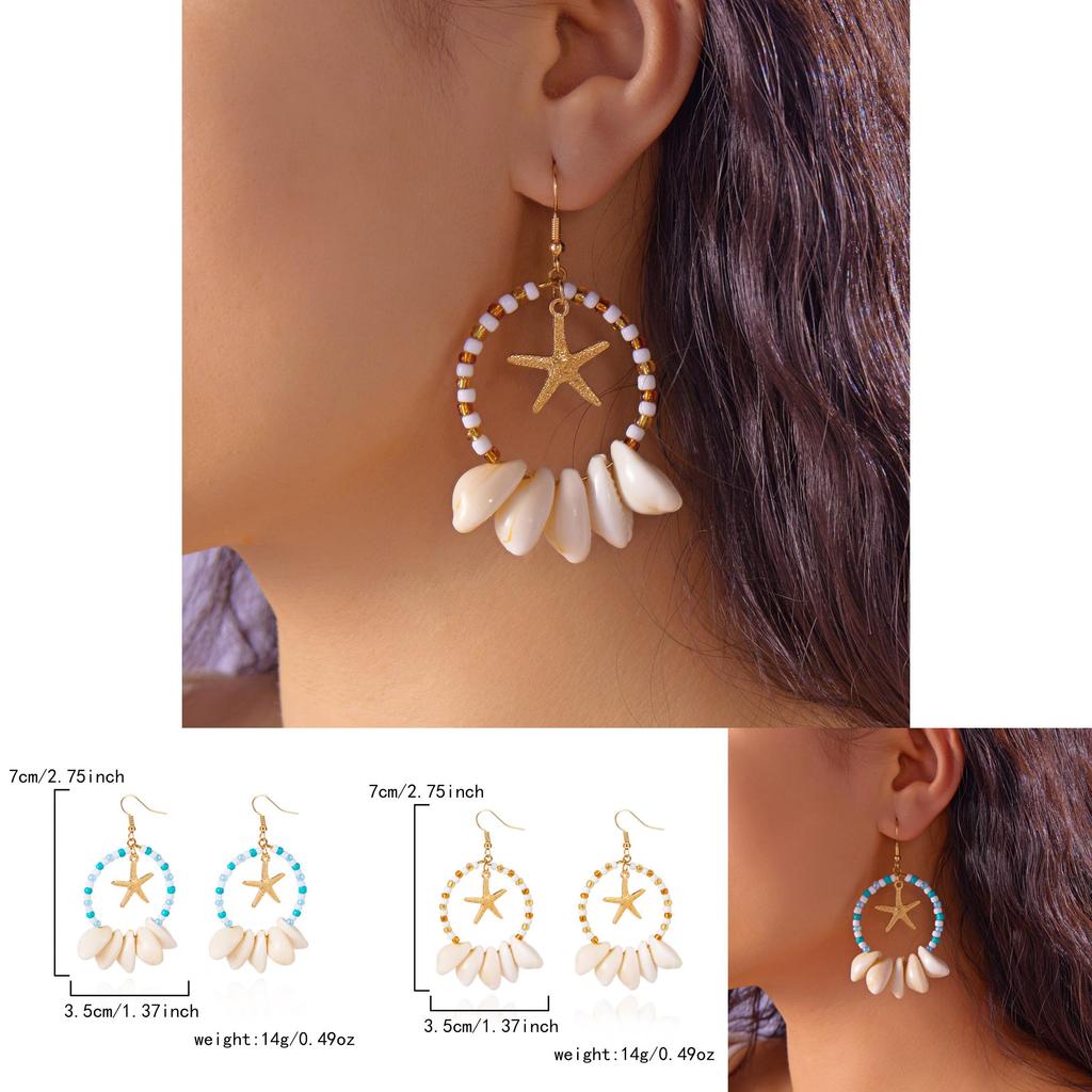 Bohemian Shell Earrings With Geometric Starfish Pendant For Women Summer Casual Wear
