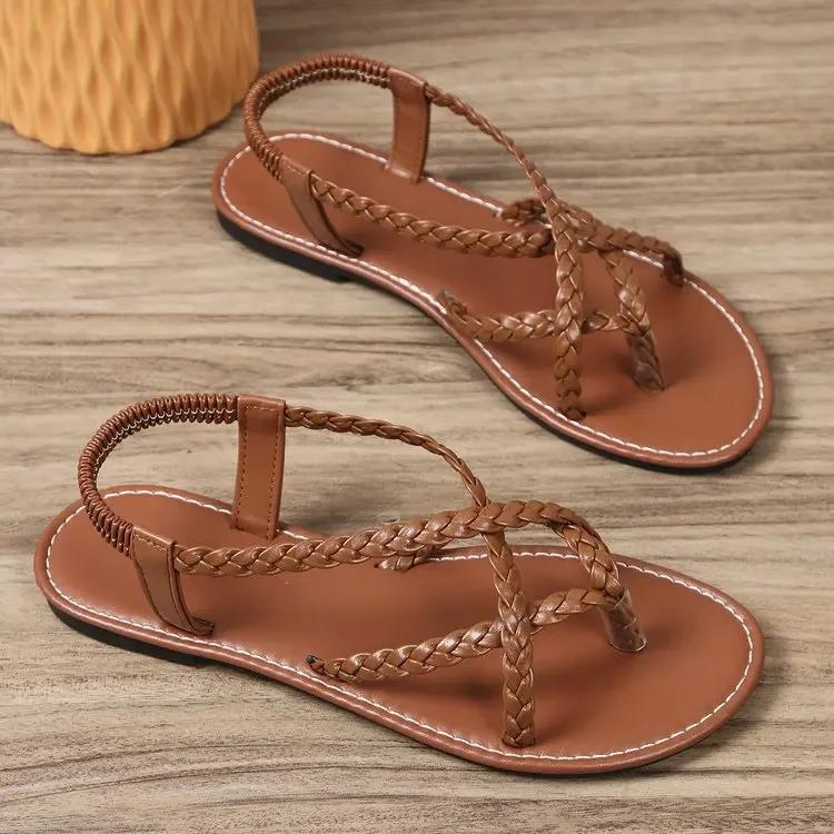 Women's Woven Flat Sandals European American Fashion Lightweight Comfortable Casual Shoes Outdoor Vacation Beach Shoes