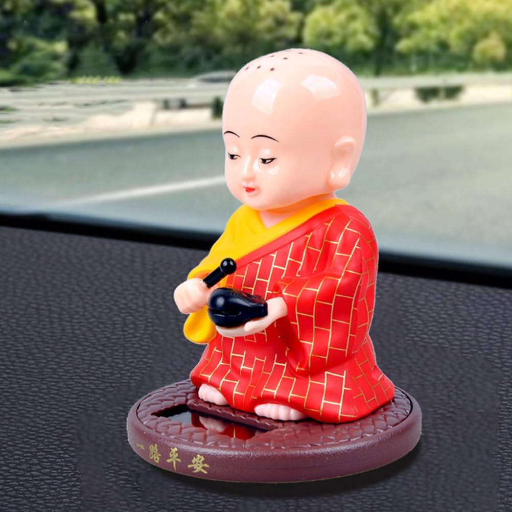 

PRETYZOOM Little Monk Figurine, Solar-Powered Monk Ornament Car Dashboard Decoration, Plastic Monk Buddha Statue Bobble Head Toy for Home Office