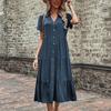 Europäisches und Amerikanisches Sommer Lässiges Mittellanges Hemdblusenkleid für Damen