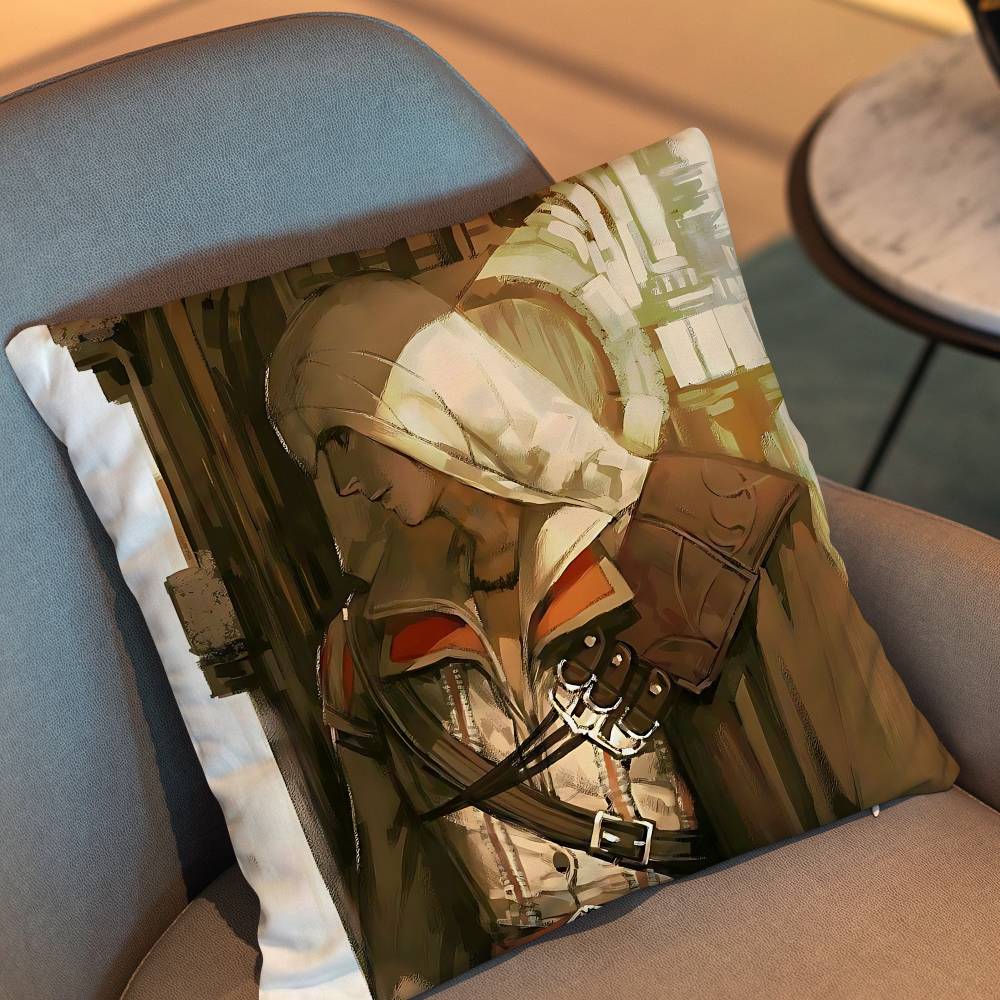 Ezio Auditore Ac Assassins Creed Print Throw Pillow Cover 45×45Cm Square Cushion Case For Living Room Bedroom Decor Peach skin 18*18(CM)-1Pcs