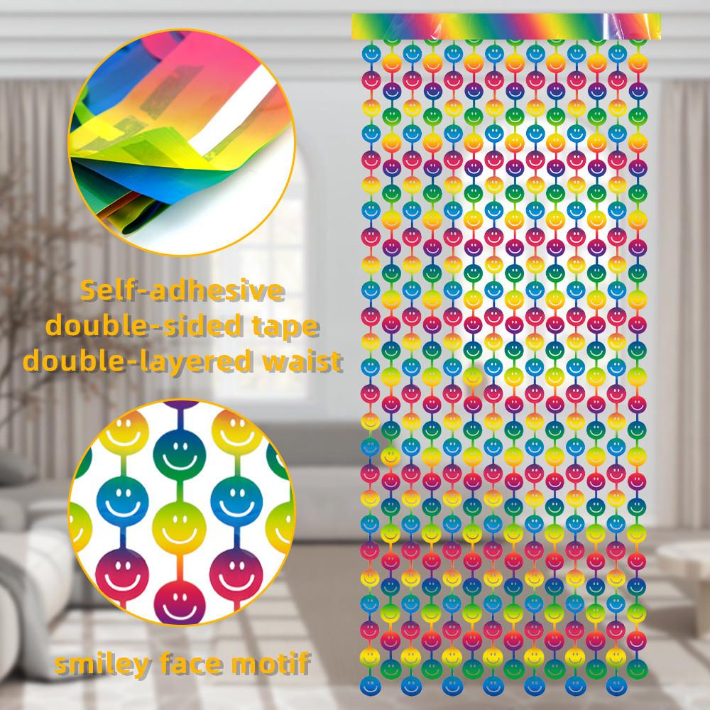 New 2m Smiley Face Rainbow Gradation Rain Curtain For Kids Birthday Party Decoration