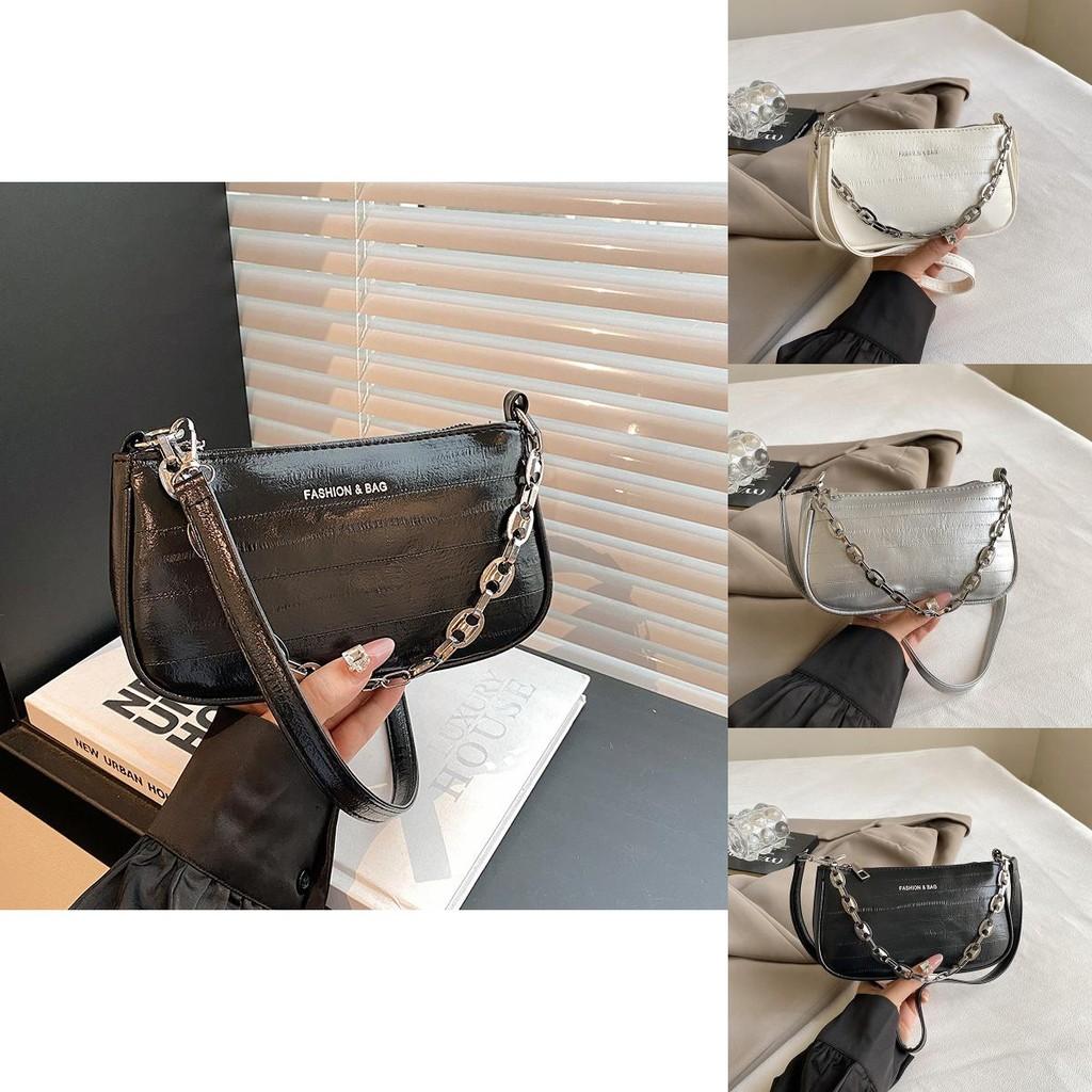 Trendy Small Square Shoulder Bag For Women In Black White Or Silver With Soft Pu Material