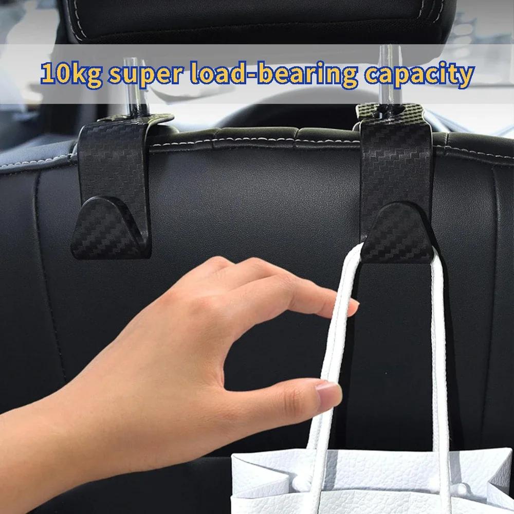 Universal Car Seat Headrest Hooks S-Type Checkered Black Vehicle Storage Organizer for Handbag Purse Coat
