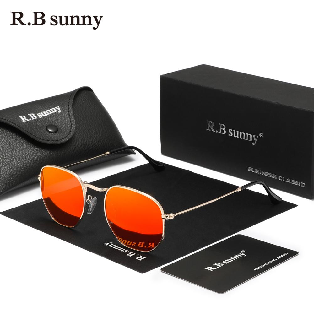 RBsunny Classical Polarized Sunglasses Men Hexagon Retro Glasses Stainless Steel Women UV400 Square Polygon Mirror Lens Eyewear