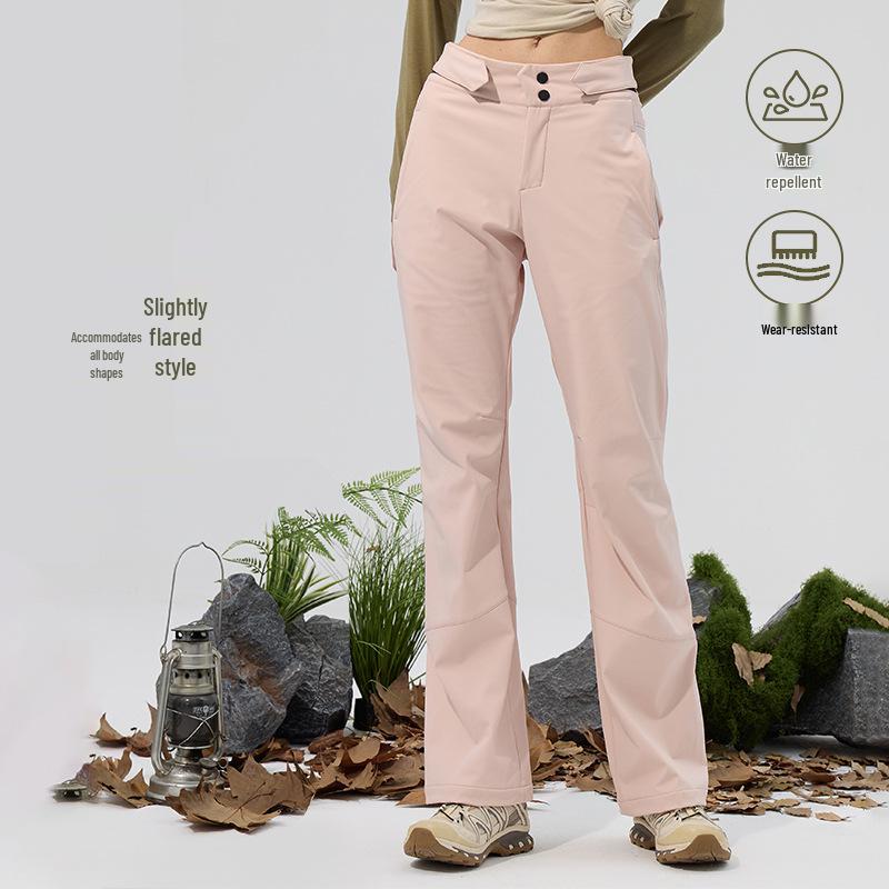 Water-Repellent Durable Outdoor Micro-Flare Pants with Autumn/Winter Velvet Warmth