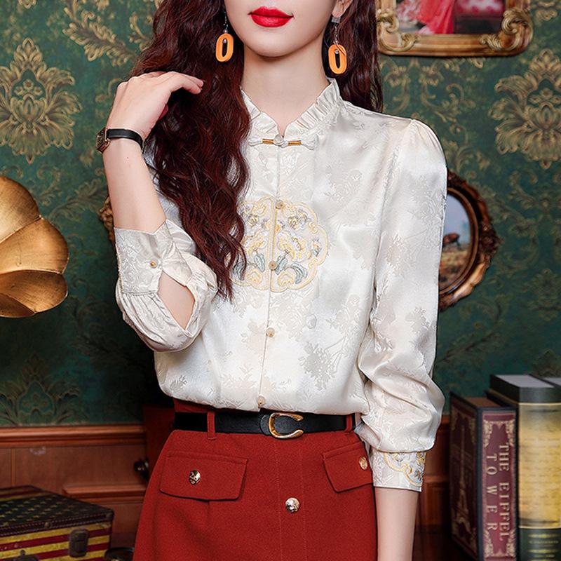 New Chinese Style Embroidered Cheongsam Shirt for Women's Spring Clothes New Retro Shirt Fashionable Niche Top