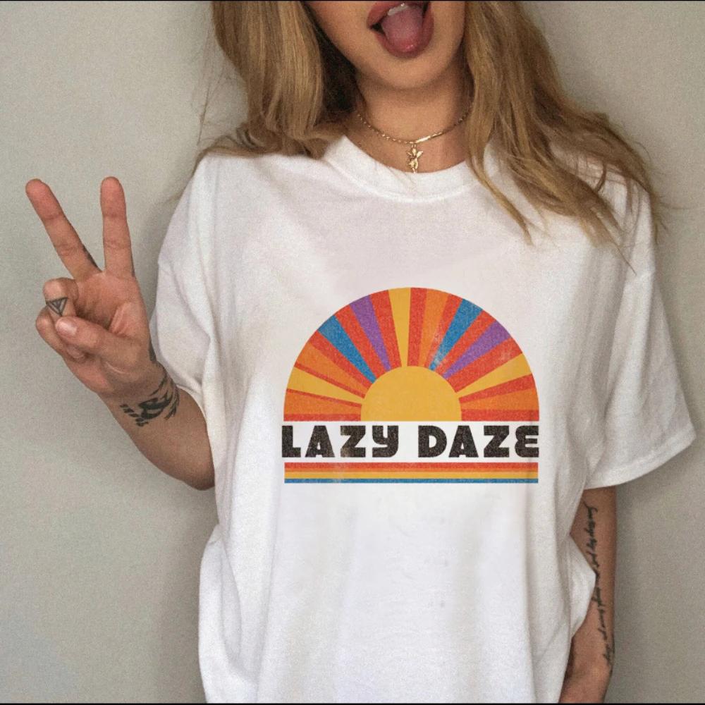 Women TShirt Retro Witch Style TShirt Y2K Aesthetic Casual Loose Fit Top Sun Moon Stars Harajuku Graphic Print Daily Streetwear