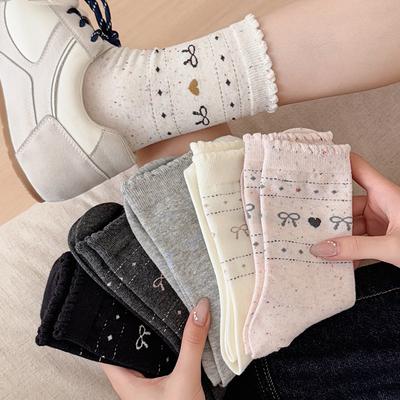 Socks Pure Cotton Tube Socks Season Idea Yarn Bow Love Cute Lace Cotton Stacking Socks