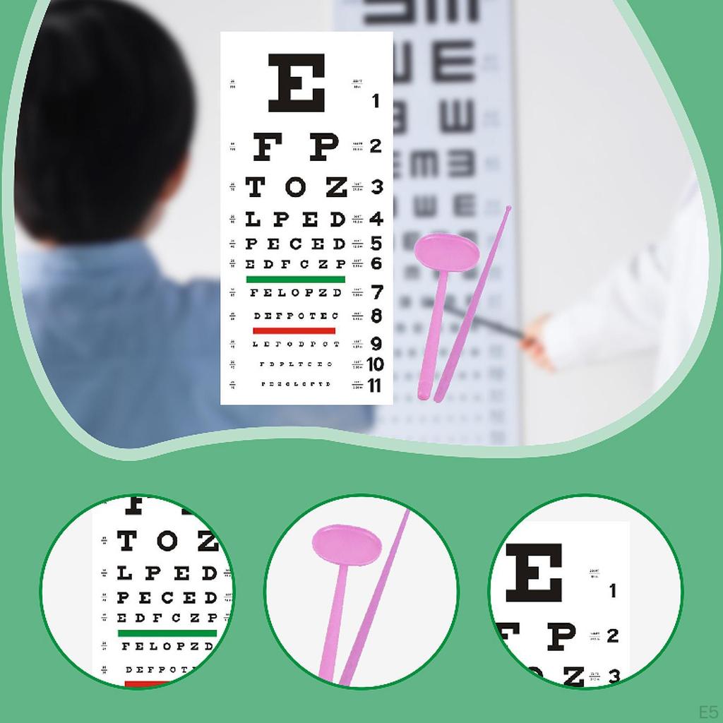 Eye Chart for Exam PVC Low Vision Easy To Clean with Occluder and Pointer Wall Home