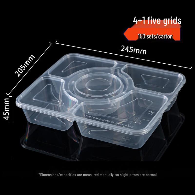 Disposable 5-Compartment Meal Prep Containers, 1500ml