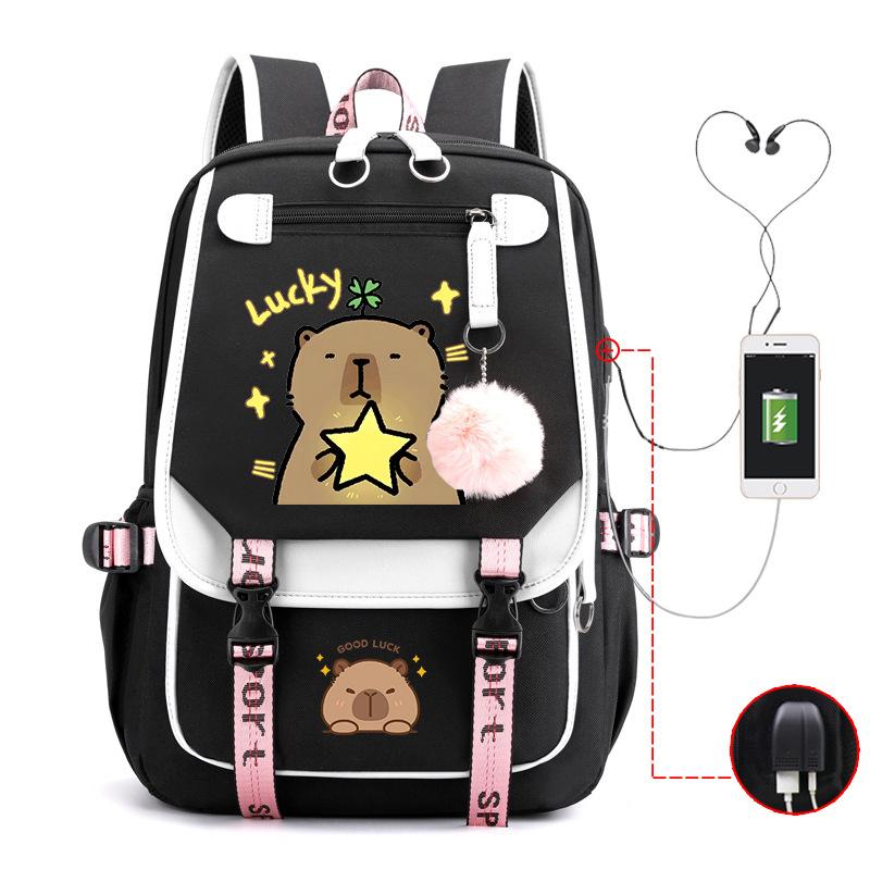 Fashion Trend Kapibara Leisure Burden Reduction Travel Bag Multifunctional Large Capacity USB Student School Bag
